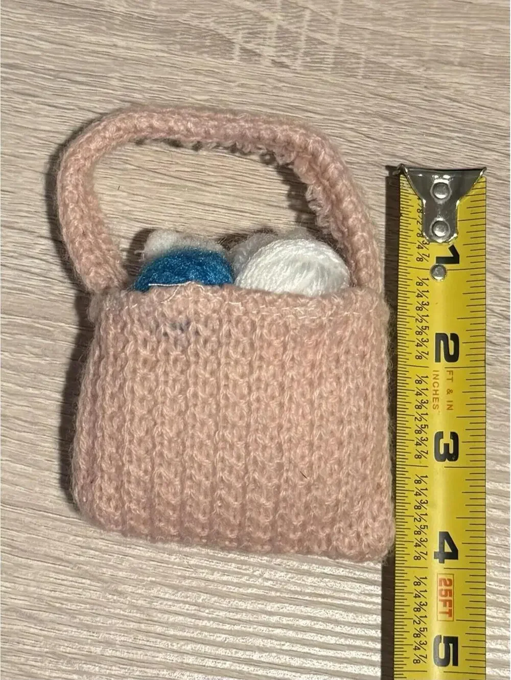 Crocheted 4”‎ Mini Knitting Basket With Balls of Yarn - Handmade